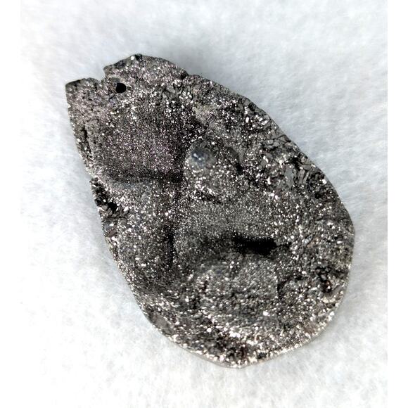 Silver color pyrite titanium crystal druzy cabochon freeform hole 222 grams new - Picture 2 of 7